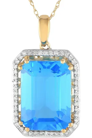 LB Exclusive 14kt yellow diamond and blue topaz pendant necklace