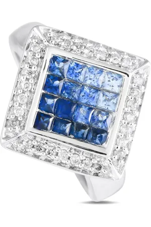 LB Exclusive 14K white gold diamond and sapphire ring