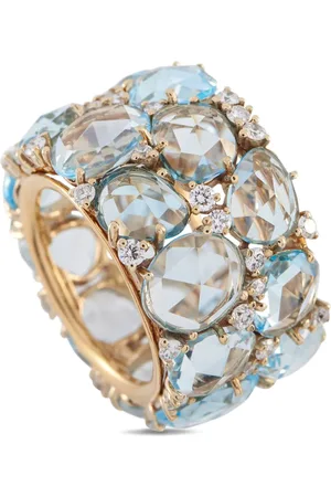 Pomellato 18K yellow Lulu diamond and aquamarine ring
