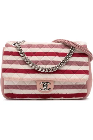 CHANEL 2018-2019 Jumbo Stripe Jersey Felt and Rope Flap satchel