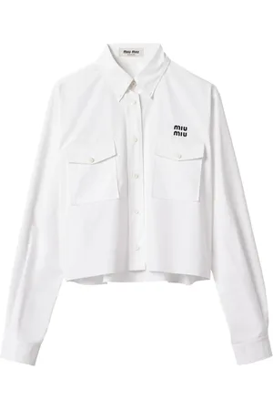 Miu Miu Logo-embroidered cropped poplin shirt