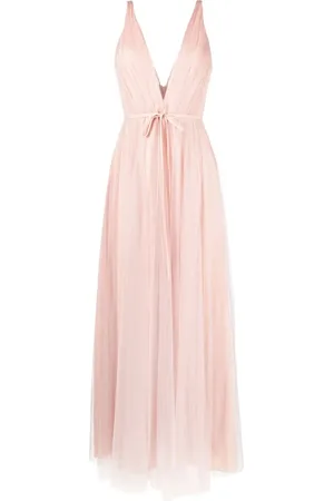Marchesa Notte Udine pleated plunging V-neck gown