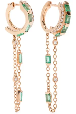 Shay 18K yellow fringed diamond and emerald huggie hoop earrings