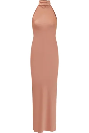 ACTUALEE High-neck satin maxi dress