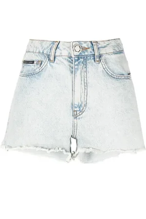 Philipp Plein Acid-wash raw-edge denim shorts