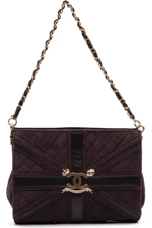 CHANEL 2008-2009 Quilted Suede Union Jack Clutch with Chain shoulder bag