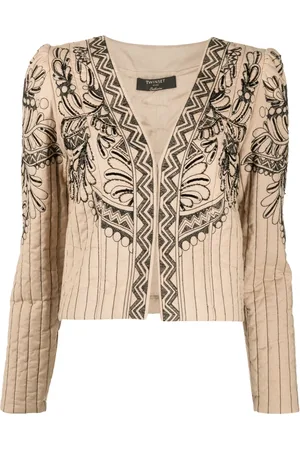 Twin-Set Graphic-embroidered quilted jacket