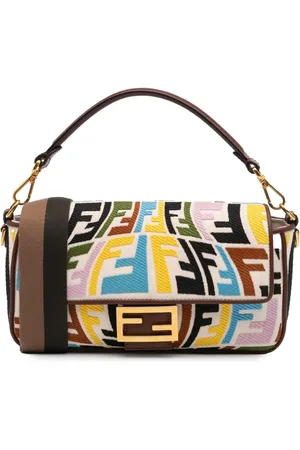 Fendi 2010-2025 Sarah Coleman Zucca Embroidered Canvas Fish Eye Vertigo Baguette satchel