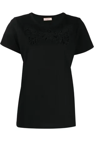 Twin-Set Floral-embellished cotton T-shirt