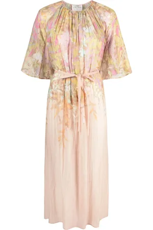 FORTE FORTE Floral-print pleated belted midi dress