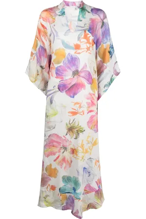 120% Lino Floral-print kaftan maxi dress