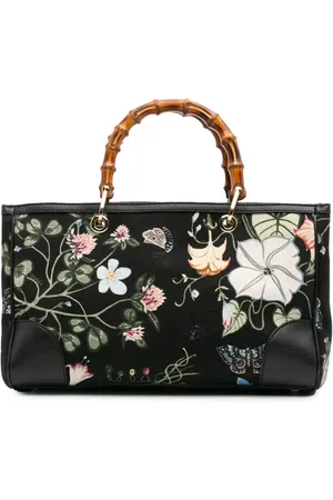 Gucci 2016-2024 Medium Canvas Bamboo Shopper Flora Knight satchel