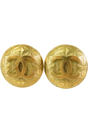 CHANEL 1995 Plated Quilted CC Clip On Earrings costume earrings