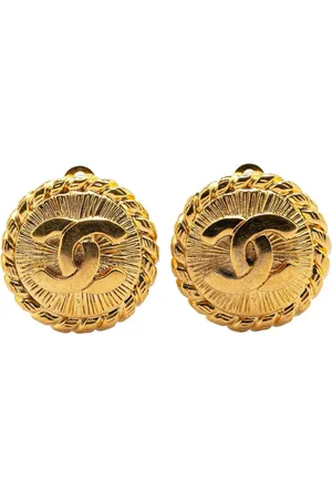 CHANEL 1970-1980 Plated CC Round Clip on Earrings costume earrings
