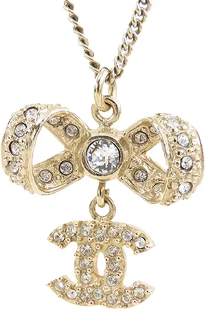 CHANEL 2016 Plated CC Bow Crystal Pendant Necklace costume necklace