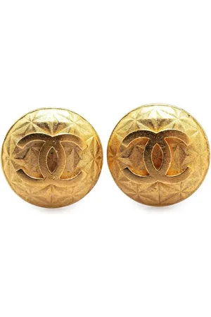 CHANEL 1995 Plated Quilted CC Clip On Earrings costume earrings