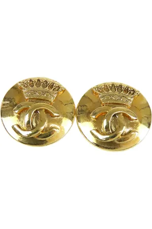CHANEL 1996 Plated CC Crown Clip On Earrings costume earrings