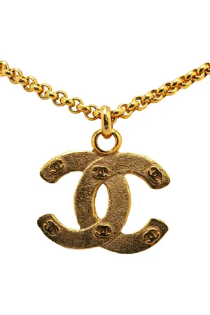 CHANEL 1980-1990 Plated CC Embossed Pendant Necklace costume necklace