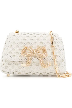 Self-Portrait Bow-embellished woven leather crossbody bag