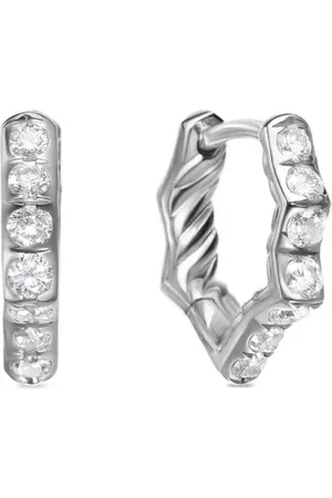 David Yurman Sterling Zig Zag Stax diamond huggie hoop earrings (13mm)