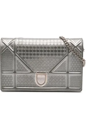 Dior 2017 Metallic Patent Microcannage Diorama Wallet on Chain crossbody bag