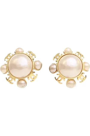 CHANEL 20th Century Plated Faux Pearl Clip On Earrings costume earrings