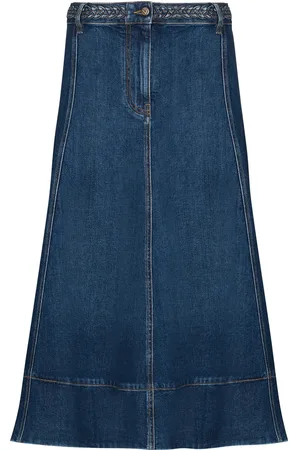 VALENTINO GARAVANI Braided-waist denim midi skirt