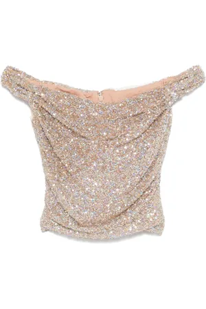 Costarellos Sequinned off-shoulder top