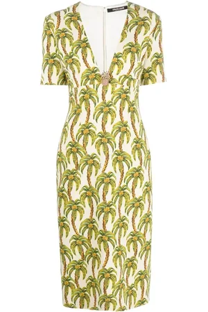 Roberto Cavalli Palm tree-print midi dress