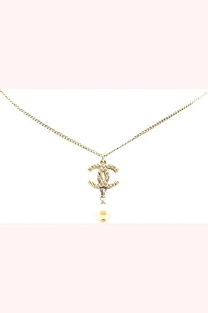 CHANEL 2009 Plated CC Faux Pearl Pendant Necklace costume necklace