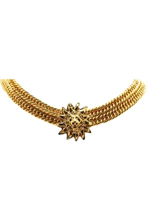 CHANEL 1970-1980 Plated Lion Head Choker Necklace costume necklace