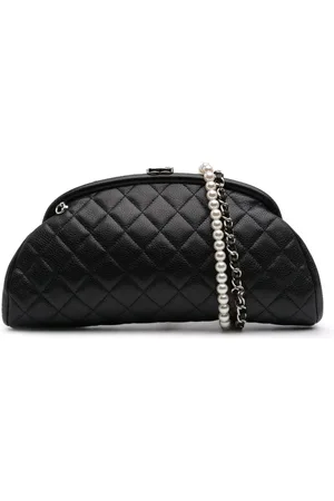 CHANEL 2013-2014 Quilted Caviar Timeless Kisslock Clutch with Chain crossbody bag