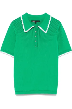 Maje Pointelle-knit crochet polo top