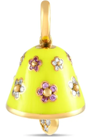 Aaron Basha 18K yellow Bell diamond and sapphire charm