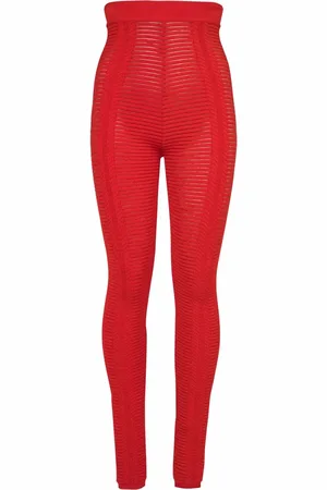 Balmain High-waisted sheer knitted leggings