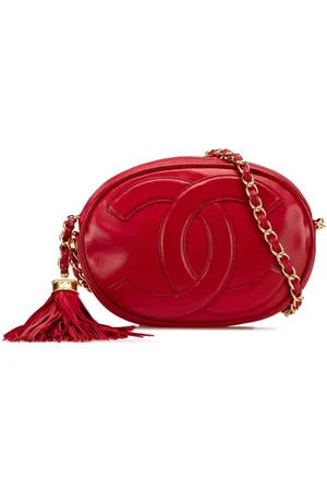 CHANEL 1989-1991 CC Lambskin Tassel Oval Camera Bag crossbody bag