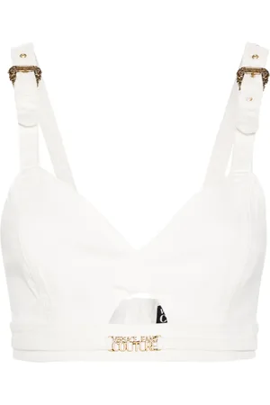 VERSACE Logo-plaque denim bralette