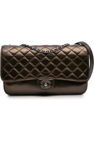 CHANEL 2012 Medium Metallic Crackled Calfskin Clams Pocket Flap shoulder bag
