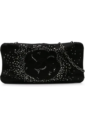 CHANEL 2009-2010 Satin Diamante Camellia Clutch with Chain shoulder bag