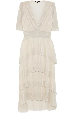 Maje Metallic ruffled midi dress
