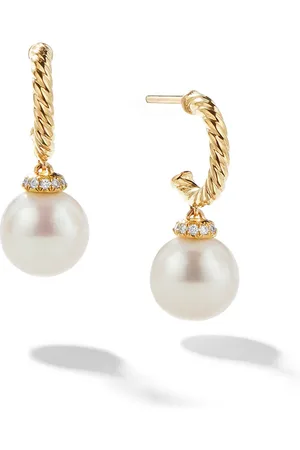 David Yurman 18kt yellow Solari pearl and diamond drop earrings (22mm)