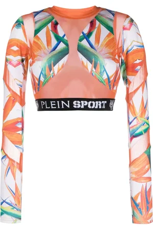 Philipp Plein Floral-print long-sleeved cotton crop top