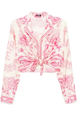 VERSACE Underwater Barocco knotted crop shirt