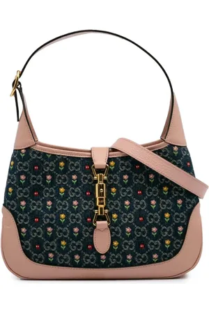 Gucci 2016-2024 Small GG Embroidered Denim Floral Jackie 1961 crossbody bag