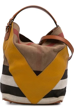 Burberry 2000-2017 Medium Mega Check Canvas and Calfskin Chevron Ashby Bucket satchel