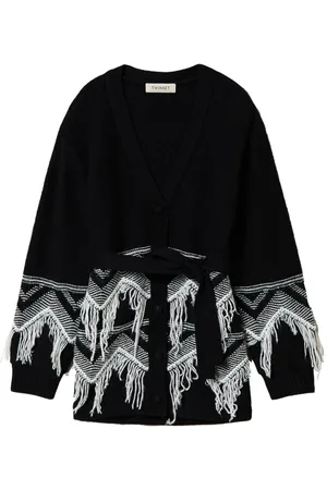 Twin-Set Fringed belted cardigan