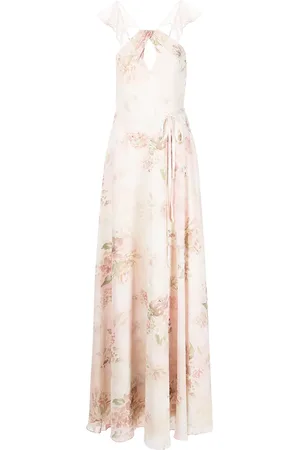 Marchesa Notte Floral ruffle halter-neck gown