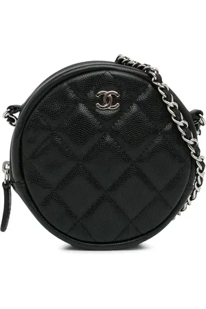 CHANEL 2018-2019 CC Quilted Caviar Round Clutch With Chain crossbody bag
