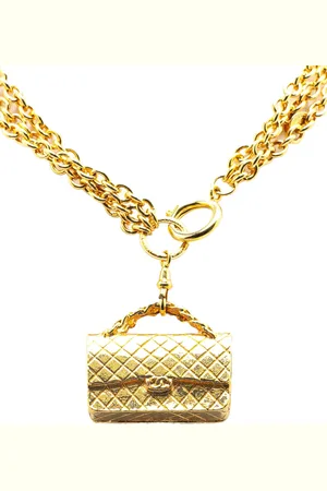 CHANEL 1970-1980 Plated Multi Chain Flap Bag Pendant Necklace costume necklace
