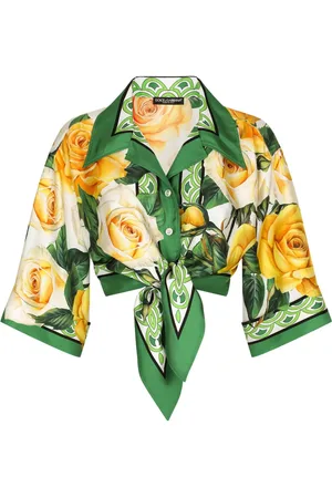 Dolce & Gabbana Rose-print cropped silk shirt